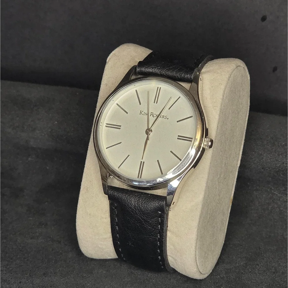 Kim Rogers Watch Women OS Black Silver Analog‎ Leather Strap Minimalist